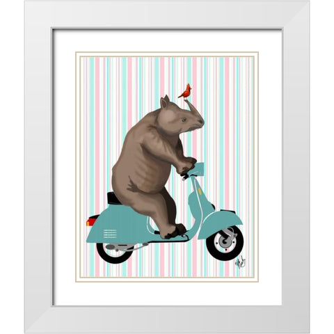 Rhino on Moped White Modern Wood Framed Art Print with Double Matting by Fab Funky