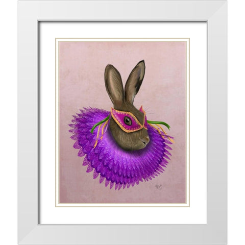 Mardi Gras Hare White Modern Wood Framed Art Print with Double Matting by Fab Funky