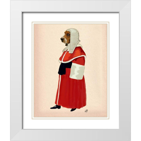 Basset Hound Judge Full White Modern Wood Framed Art Print with Double Matting by Fab Funky