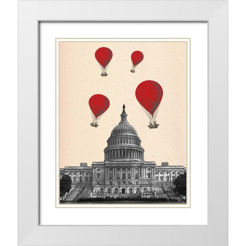US Capitol Building and Red Hot Air Balloons White Modern Wood Framed Art Print with Double Matting by Fab Funky