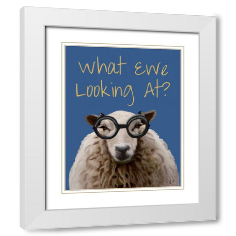 What Ewe Looking At Sheep Print White Modern Wood Framed Art Print with Double Matting by Fab Funky