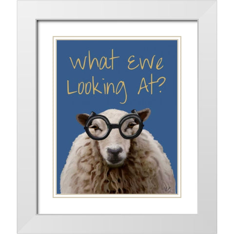 What Ewe Looking At Sheep Print White Modern Wood Framed Art Print with Double Matting by Fab Funky