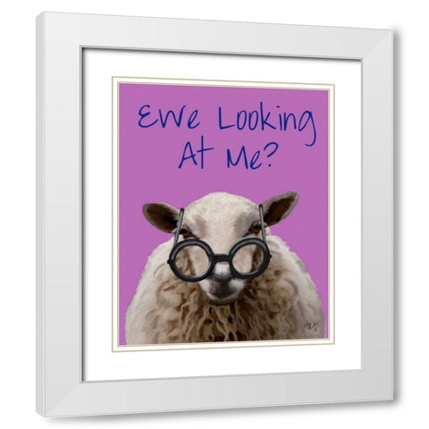 Ewe Looking at Me DeNiro Sheep White Modern Wood Framed Art Print with Double Matting by Fab Funky