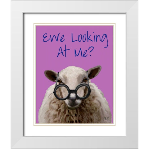 Ewe Looking at Me DeNiro Sheep White Modern Wood Framed Art Print with Double Matting by Fab Funky