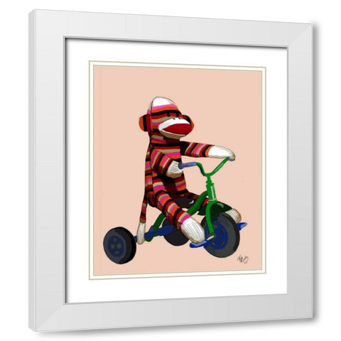 Sock Monkey Tricycle White Modern Wood Framed Art Print with Double Matting by Fab Funky