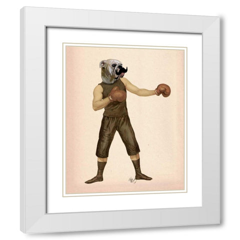 Boxing Bulldog Full White Modern Wood Framed Art Print with Double Matting by Fab Funky