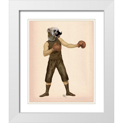 Boxing Bulldog Full White Modern Wood Framed Art Print with Double Matting by Fab Funky