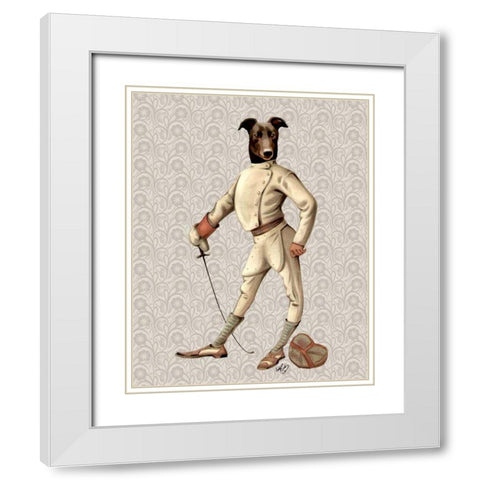 Greyhound Fencer in Cream Full White Modern Wood Framed Art Print with Double Matting by Fab Funky