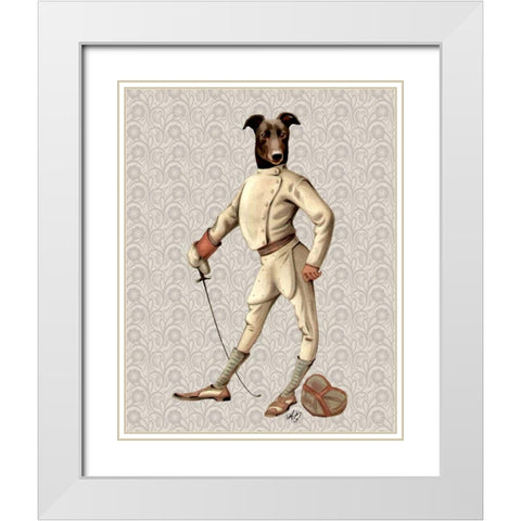 Greyhound Fencer in Cream Full White Modern Wood Framed Art Print with Double Matting by Fab Funky
