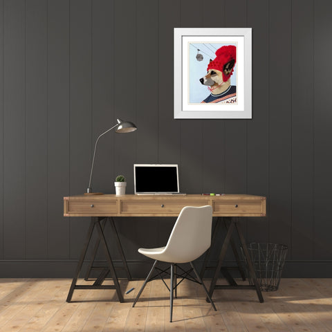 Dog in Ski Sweater White Modern Wood Framed Art Print with Double Matting by Fab Funky
