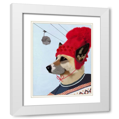 Dog in Ski Sweater White Modern Wood Framed Art Print with Double Matting by Fab Funky