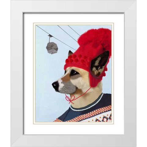 Dog in Ski Sweater White Modern Wood Framed Art Print with Double Matting by Fab Funky