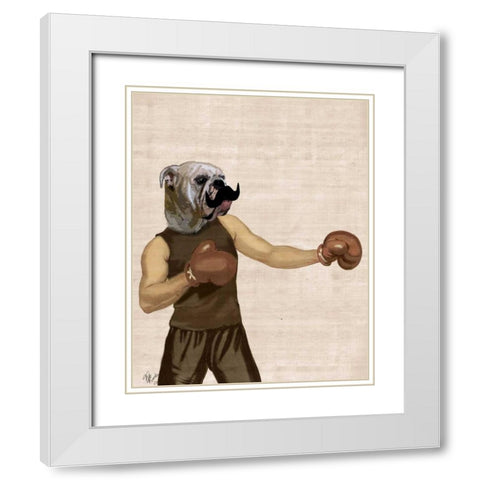 Boxing Bulldog Portrait White Modern Wood Framed Art Print with Double Matting by Fab Funky