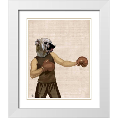Boxing Bulldog Portrait White Modern Wood Framed Art Print with Double Matting by Fab Funky