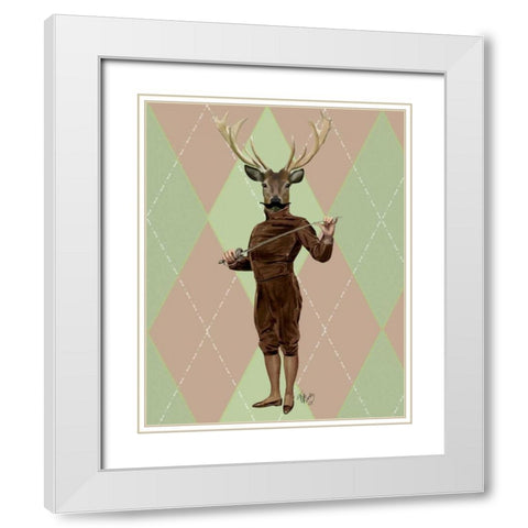 Fencing Deer Full White Modern Wood Framed Art Print with Double Matting by Fab Funky