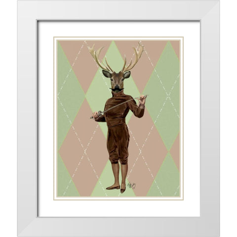 Fencing Deer Full White Modern Wood Framed Art Print with Double Matting by Fab Funky