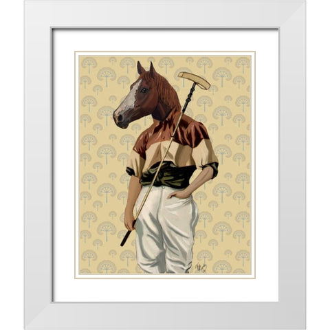 Polo Horse Portrait White Modern Wood Framed Art Print with Double Matting by Fab Funky