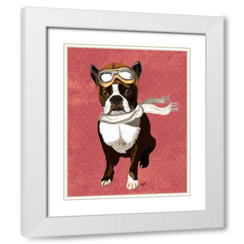 Boston Terrier Flying Ace White Modern Wood Framed Art Print with Double Matting by Fab Funky