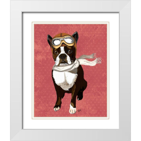 Boston Terrier Flying Ace White Modern Wood Framed Art Print with Double Matting by Fab Funky