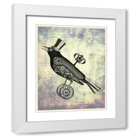 Steampunk Crow White Modern Wood Framed Art Print with Double Matting by Fab Funky
