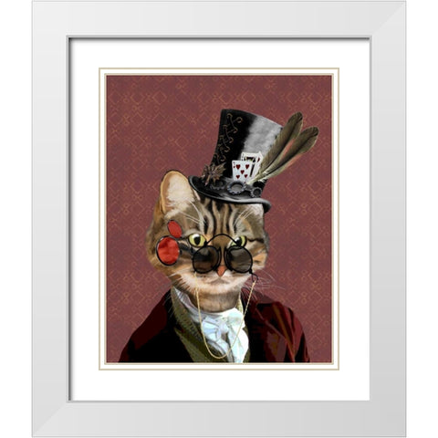 Phileas Feline Steampunk Cat White Modern Wood Framed Art Print with Double Matting by Fab Funky