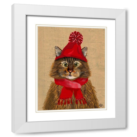 Maine Coon Cat White Modern Wood Framed Art Print with Double Matting by Fab Funky