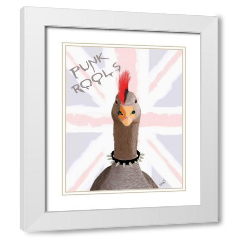 Punk Rock Goose White Modern Wood Framed Art Print with Double Matting by Fab Funky