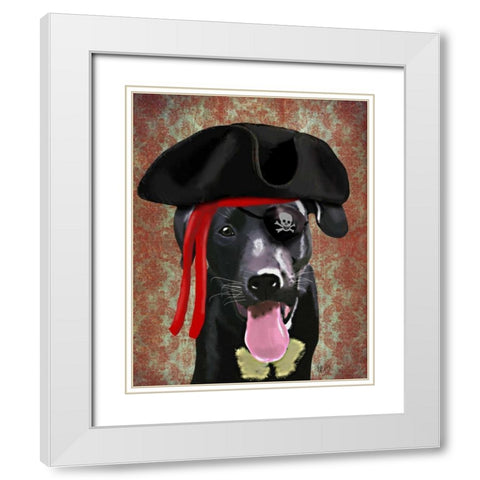 Black Labrador Pirate Dog White Modern Wood Framed Art Print with Double Matting by Fab Funky