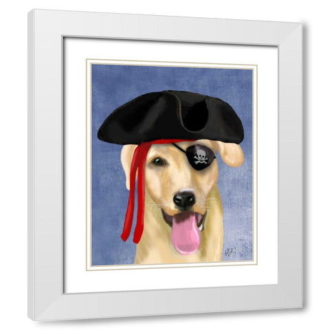 Yellow Labrador Pirate White Modern Wood Framed Art Print with Double Matting by Fab Funky