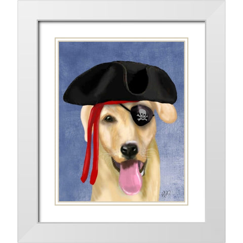 Yellow Labrador Pirate White Modern Wood Framed Art Print with Double Matting by Fab Funky