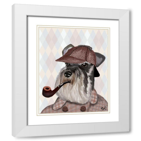 Schnauzer Sherlock White Modern Wood Framed Art Print with Double Matting by Fab Funky