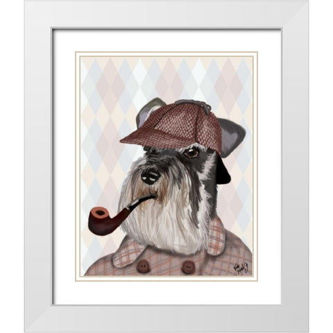 Schnauzer Sherlock White Modern Wood Framed Art Print with Double Matting by Fab Funky