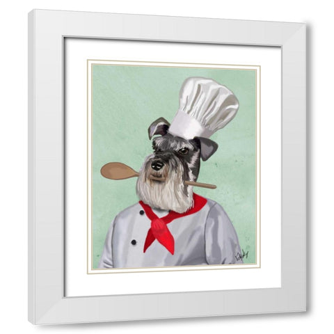 Schnauzer Chef White Modern Wood Framed Art Print with Double Matting by Fab Funky