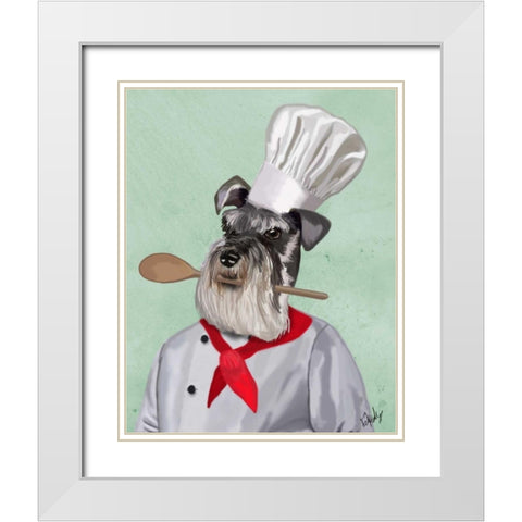 Schnauzer Chef White Modern Wood Framed Art Print with Double Matting by Fab Funky