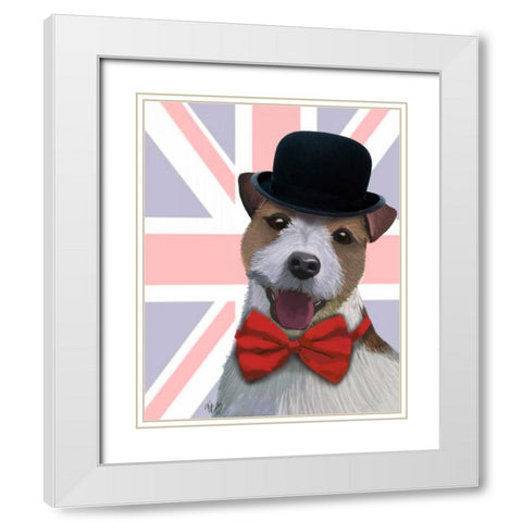 Union Jack Jack Russell White Modern Wood Framed Art Print with Double Matting by Fab Funky