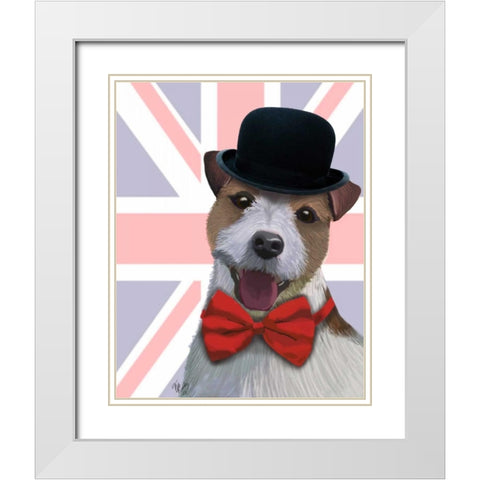 Union Jack Jack Russell White Modern Wood Framed Art Print with Double Matting by Fab Funky