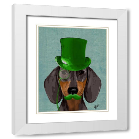 Dachshund with Green Top Hat Black Tan White Modern Wood Framed Art Print with Double Matting by Fab Funky
