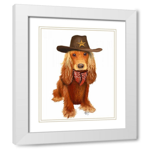 Cocker Spaniel Cowboy White Modern Wood Framed Art Print with Double Matting by Fab Funky