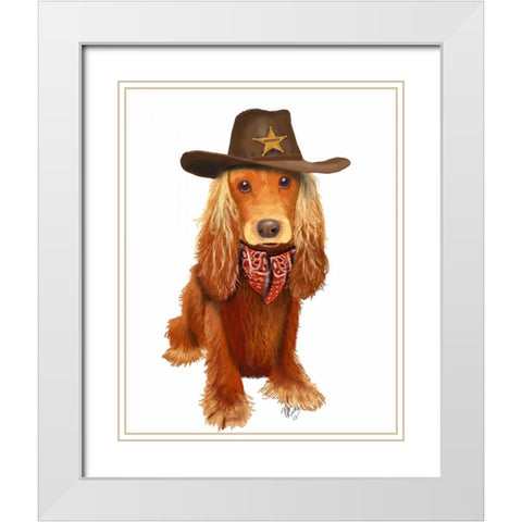 Cocker Spaniel Cowboy White Modern Wood Framed Art Print with Double Matting by Fab Funky