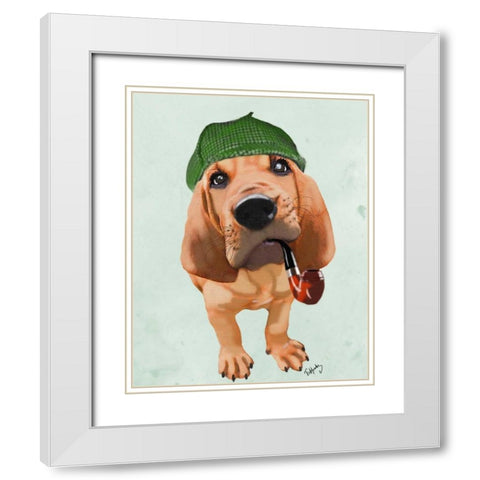 Bloodhound Sherlock Holmes White Modern Wood Framed Art Print with Double Matting by Fab Funky