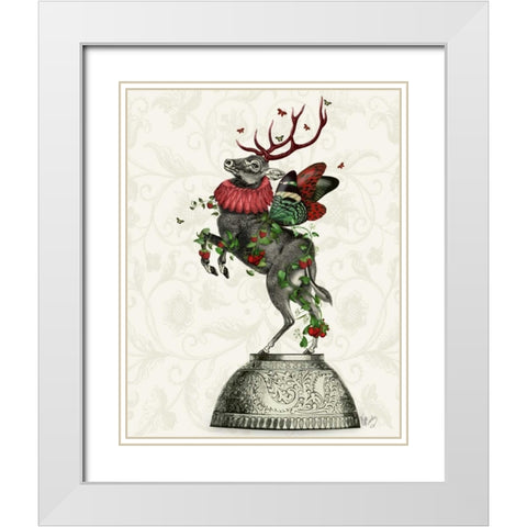 Strawberry Deer White Modern Wood Framed Art Print with Double Matting by Fab Funky