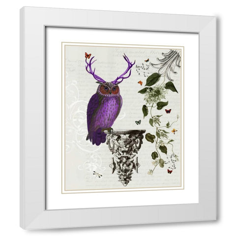Purple Owl With Antlers White Modern Wood Framed Art Print with Double Matting by Fab Funky