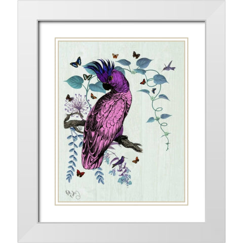 Pink Parrot White Modern Wood Framed Art Print with Double Matting by Fab Funky
