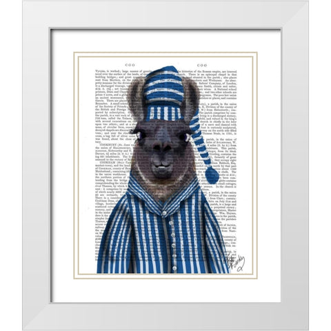 Pyjama Llama White Modern Wood Framed Art Print with Double Matting by Fab Funky
