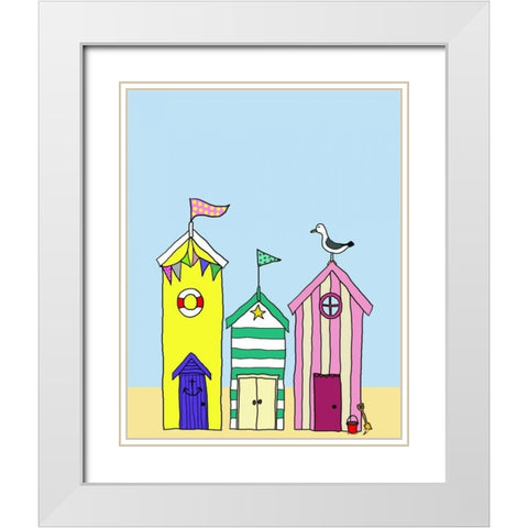 Beach Huts 1 White Modern Wood Framed Art Print with Double Matting by Fab Funky