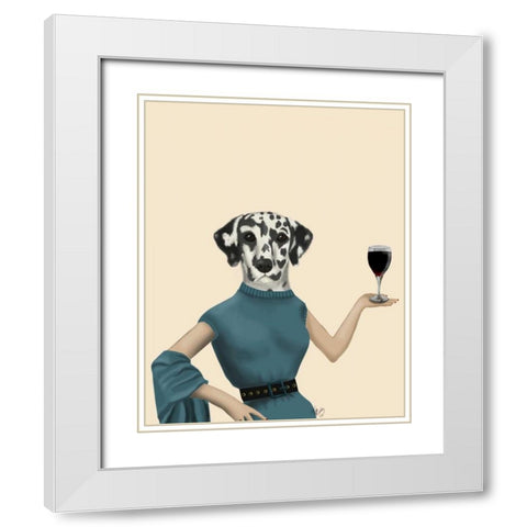 Dalmatian Wine Snob White Modern Wood Framed Art Print with Double Matting by Fab Funky