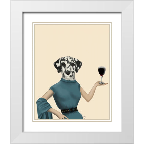 Dalmatian Wine Snob White Modern Wood Framed Art Print with Double Matting by Fab Funky
