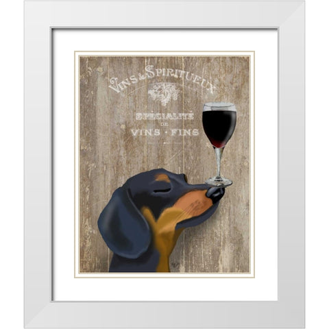 Dog Au Vin Dachshund White Modern Wood Framed Art Print with Double Matting by Fab Funky