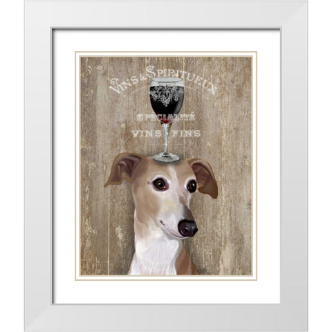 Dog Au Vin Greyhound White Modern Wood Framed Art Print with Double Matting by Fab Funky