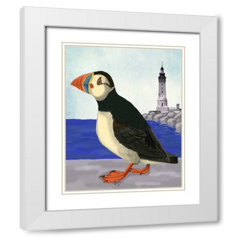 Puffin On the Quay White Modern Wood Framed Art Print with Double Matting by Fab Funky
